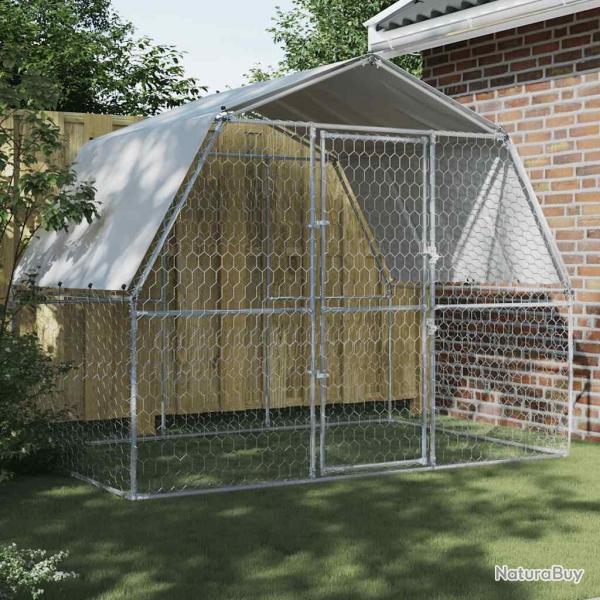 Cage pour chiens avec toit et porte argent acier galvanis alsavelo