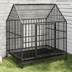 Cage pour chien avec roues noir gris acier galvanisé alsavelo