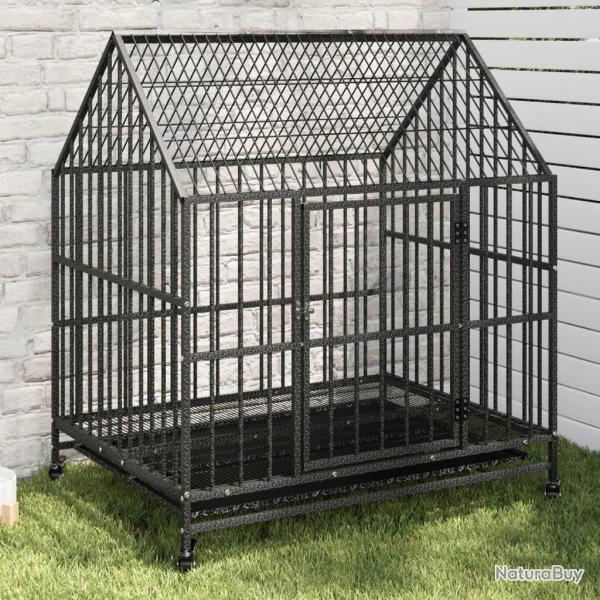 Cage pour chien avec roues noir gris acier galvanis alsavelo
