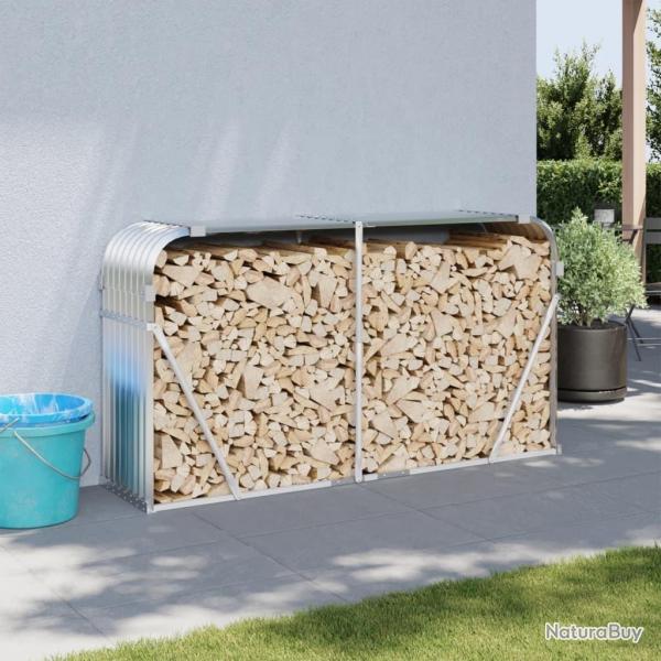 Porte-bches argent 180x45x100 cm acier galvanis alsavelo