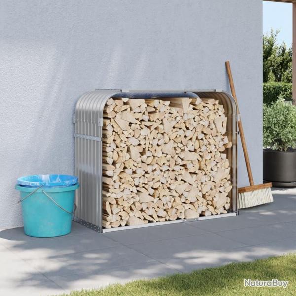 Porte-bches gris clair 120x45x100 cm acier galvanis alsavelo