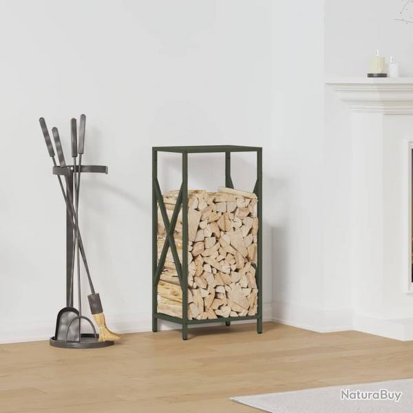Portant de bois chauffage vert olive 34x25x70 cm alsavelo