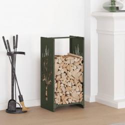 Portant de bois chauffage vert olive 40x30x80 cm alsavelo
