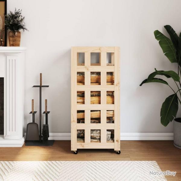 Porte-bches avec roulettes 40x49x110 cm bois massif de pin alsavelo