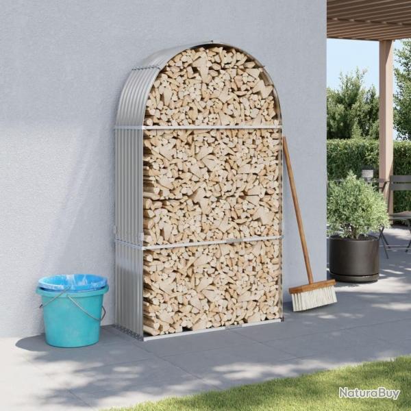 Porte-bches gris clair 120x45x210 cm acier galvanis alsavelo