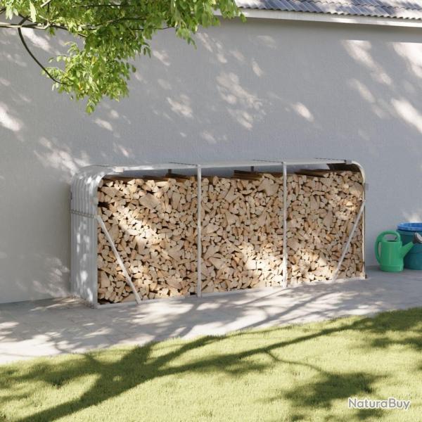 Porte-bches gris clair 234x45x100 cm acier galvanis alsavelo
