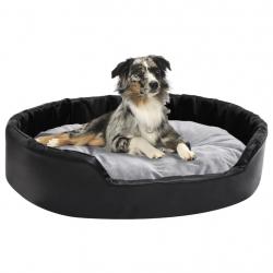 Lit chiens Noir et gris 90x79x20 cm Peluche et similicuir alsavelo