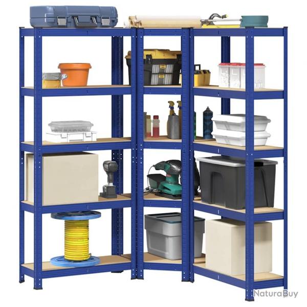 Ensemble d'tagres  5 niveaux 3 pcs acier bois d'ingnierie alsavelo