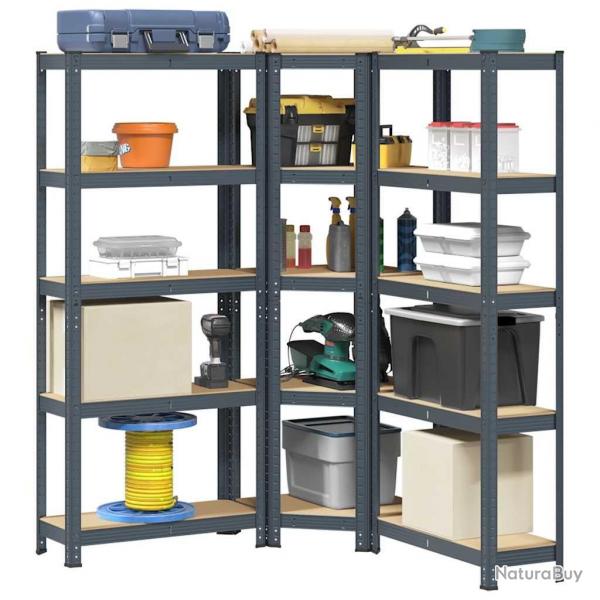 Ensemble d'tagres  5 niveaux 3 pcs acier bois d'ingnierie alsavelo