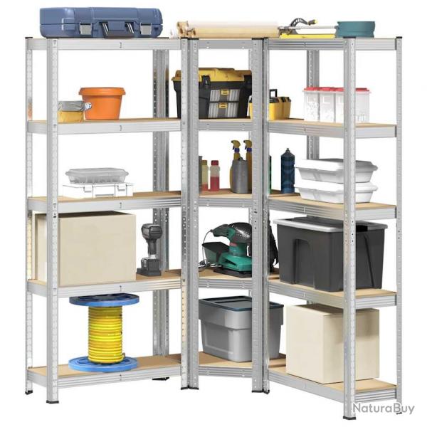 Ensemble d'tagres  5 niveaux 3 pcs acier bois d'ingnierie alsavelo