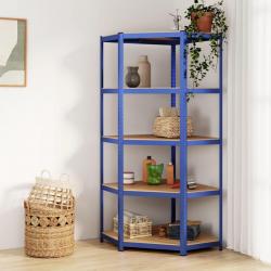 Étagère d'angle à 5 niveaux Bleu Acier et bois d'ingénierie alsavelo