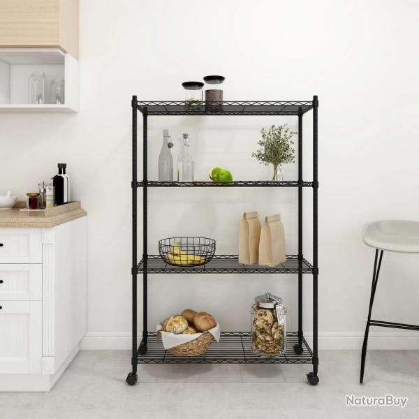 tagre de rangement 4 niveaux et roues 90x35x137cm Noir 200 kg alsavelo