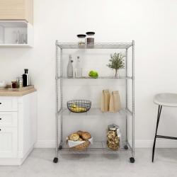 Étagère de rangement 4 niveaux et roues 90x35x142 cm chrome alsavelo