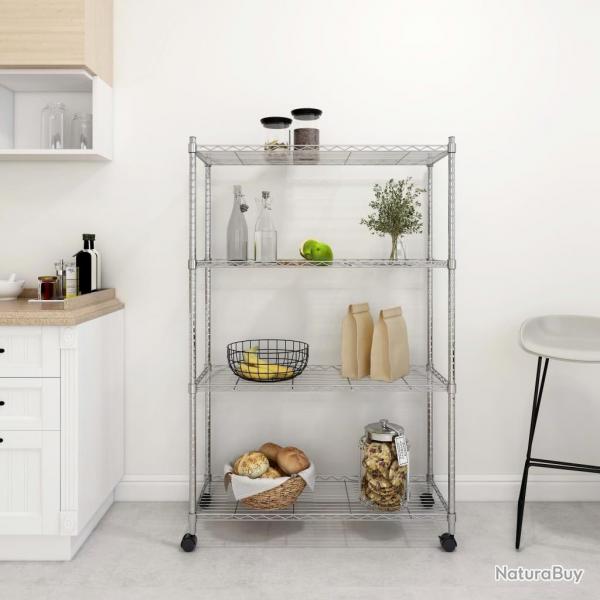 tagre de rangement 4 niveaux et roues 90x35x142 cm chrome alsavelo