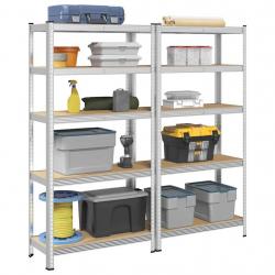 Étagères de rangement à 5 niveaux 2 pcs acier bois d'ingénierie alsavelo