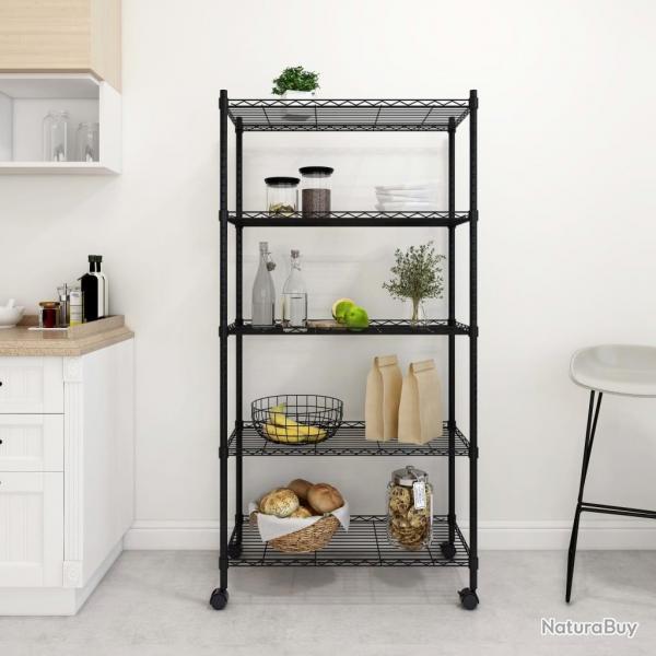 tagre de rangement 5 niveaux roues 75x35x155 cm Noir 250 kg alsavelo