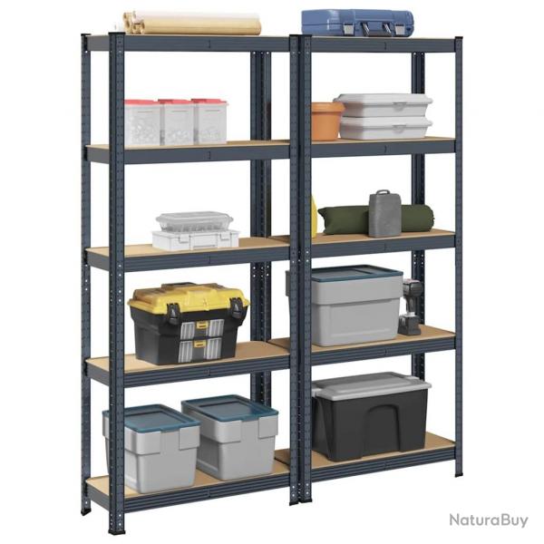 tagres de rangement 5 niveaux 2 pcs Anthracite Acier et bois alsavelo