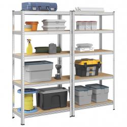 Étagère à 5 niveaux 2 pcs Argenté Acier et bois ingénierie alsavelo