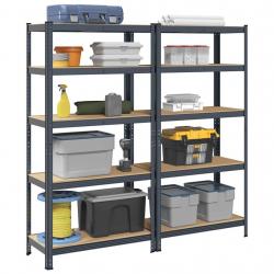 Étagère à 5 niveaux 2 pcs anthracite acier et bois ingénierie alsavelo
