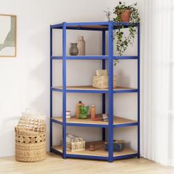 Étagère d'angle à 5 niveaux Bleu Acier et bois d'ingénierie alsavelo