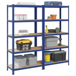Étagères de rangement à 5 niveaux 2 pcs Bleu Acier et bois alsavelo