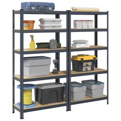 Étagères de rangement 5 niveaux 2 pcs Anthracite Acier et bois alsavelo