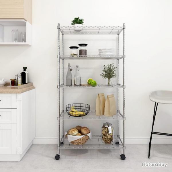 tagre de rangement 5 niveaux roues 75x35x155 cm Chrome 250 kg alsavelo