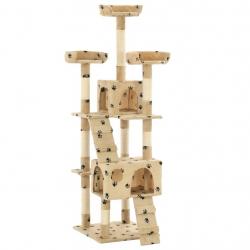 Arbre à chat et griffoirs en sisal 170 cm Beige Motif de pattes alsavelo