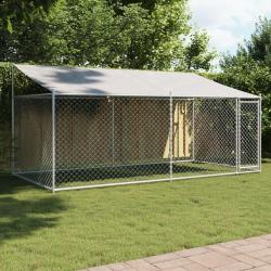 Cage pour chien avec toit et porte gris 4x2x2 m acier galvanisé alsavelo