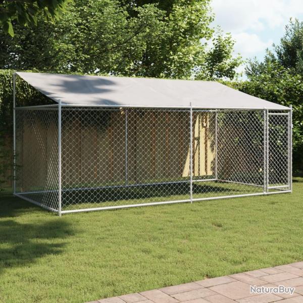 Cage pour chien avec toit et porte gris 4x2x2 m acier galvanis alsavelo