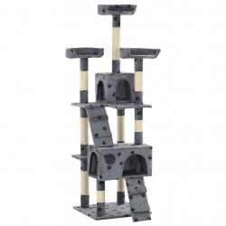 Arbre à chat et griffoirs Sisal 170cm Empreintes de pattes Gris alsavelo