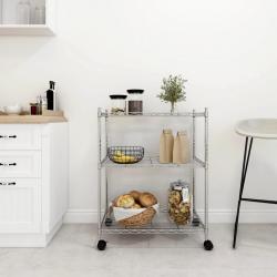 Étagère de rangement 3 niveaux et roues 60x35x81cm chrome 150kg alsavelo