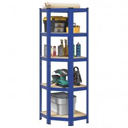 Étagère d'angle à 5 niveaux Bleu Acier et bois d'ingénierie alsavelo