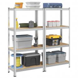 Étagères de rangement à 4 niveaux 2 pcs acier bois d'ingénierie alsavelo