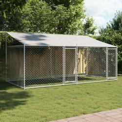Cage pour chien avec toit et portes gris 4x2x2m acier galvanisé alsavelo