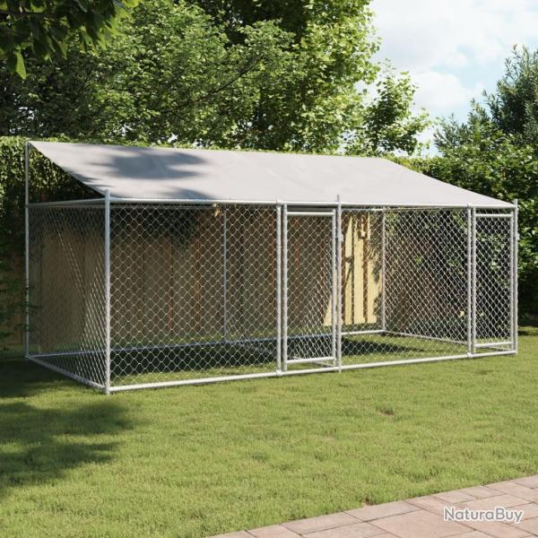 Cage pour chien avec toit et portes gris 4x2x2m acier galvanis alsavelo
