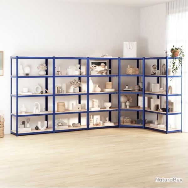 tagres  5 niveaux 5 pcs Bleu Acier et bois d'ingnierie alsavelo