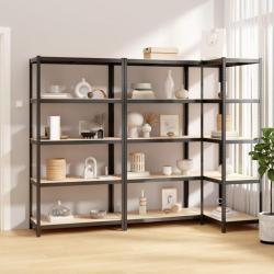 Étagères à 5 niveaux 3pcs Anthracite Acier et bois d'ingénierie alsavelo