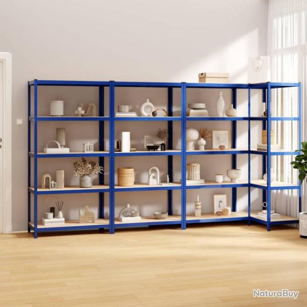 tagres  5 niveaux 4pcs Bleu Acier et bois d'ingnierie alsavelo