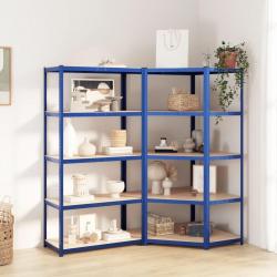 Étagères à 5 niveaux 2pcs Bleu Acier et bois d'ingénierie alsavelo