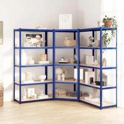 Étagères à 5 niveaux 3 pcs Bleu Acier et bois d'ingénierie alsavelo