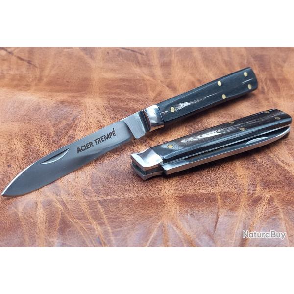 Couteau de poche type Pradel, 16cm,manche en corne noire.