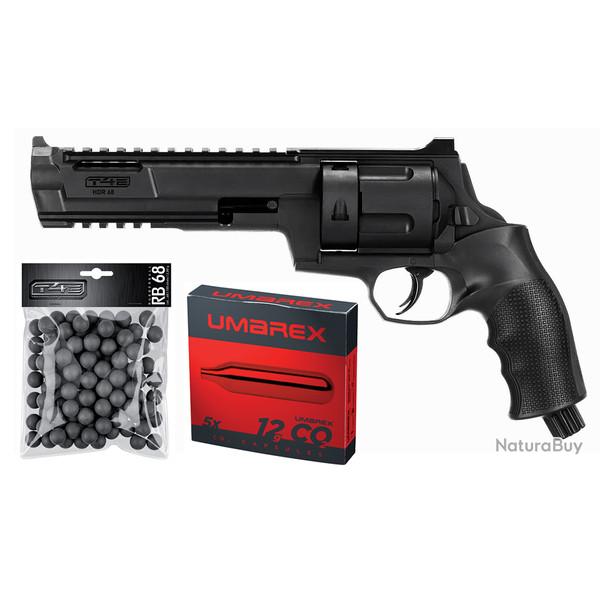 PACK REVOLVER DEFENSE T4E HDR68 CAL. .68 + 100 BILLES CAOUTCHOUC & 5 CART. CO2 16J