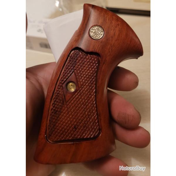 grips crosse plaquettes bois pour smith wesson carcasse K/L square butt stries classique