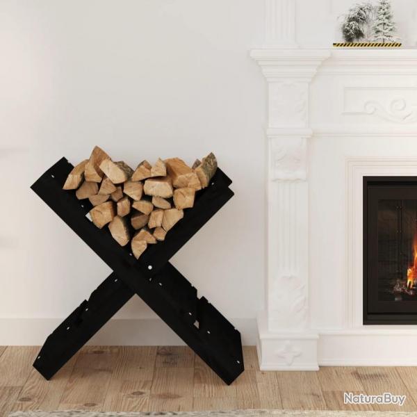 Porte-bches Noir 47x39,5x48 cm Bois massif de pin alsavelo