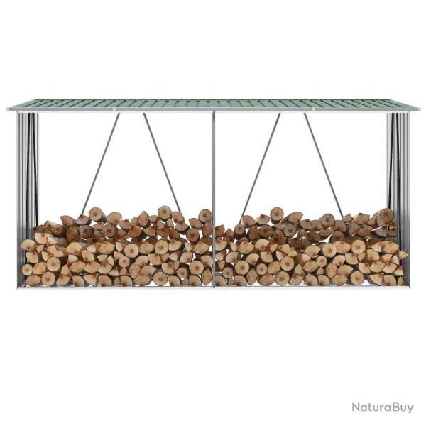 Abri de stockage de bois Acier galvanis 330x84x152 cm Vert alsavelo