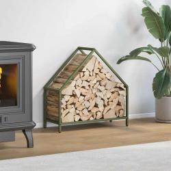 Portant de bois chauffage vert olive 60x25x60 cm alsavelo