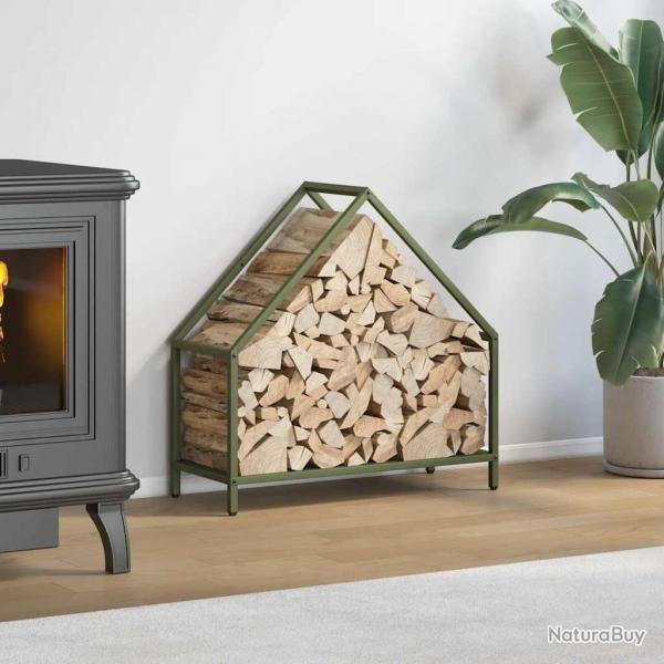 Portant de bois chauffage vert olive 60x25x60 cm alsavelo