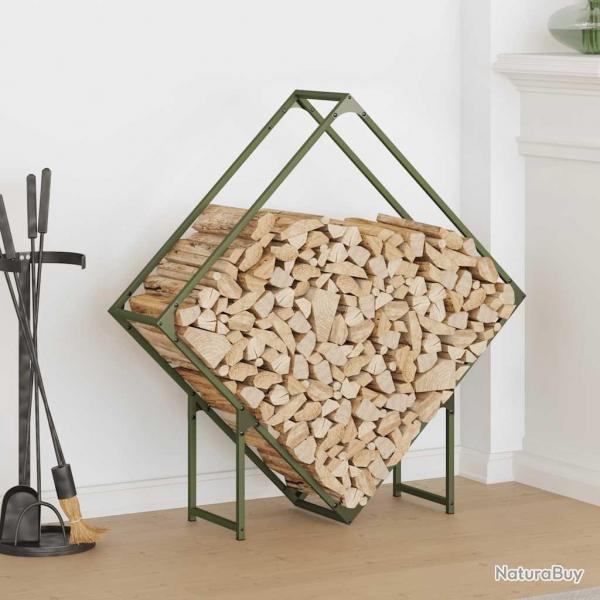 Portant de bois chauffage vert olive 100x25x100 cm alsavelo