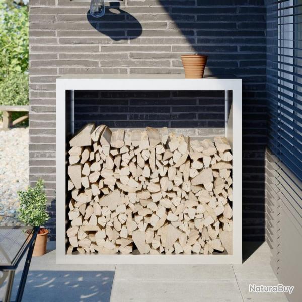 Portant de bois de chauffage blanc 100x40x100 cm acier alsavelo